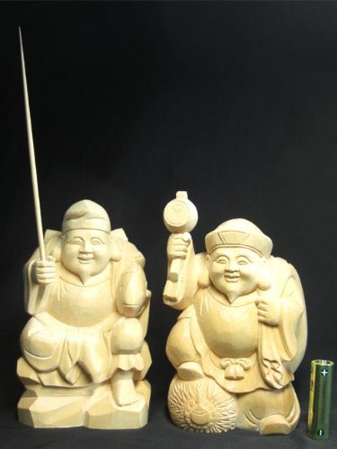 Amazon.co.jp: 天然桧木彫り恵比寿・大黒天セット（高さ約15cm）＜仏像